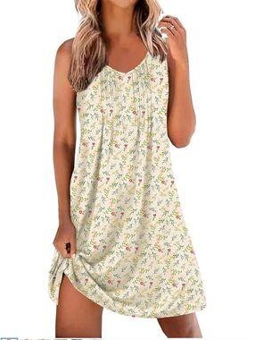 Sleeveless Night Gown Sleep Shirt Chemise Tank Pleated Soft Sleep Dress XL